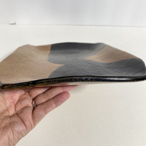 Dan Eash Art Pottery PA Studio Handmade Brown Glaze Stoneware Slab Tray 10x7.5in - Picture 12 of 16